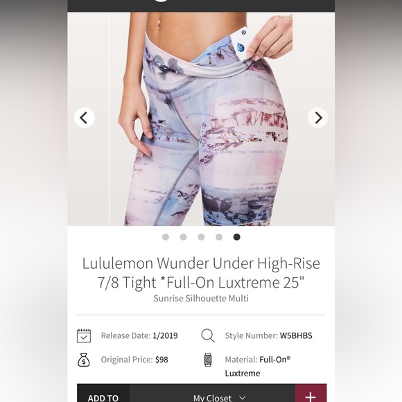 Lululemon Wunder Under High-Rise 7/8 Tight *Full-On Luxtreme 25" - Picture 5 of 5